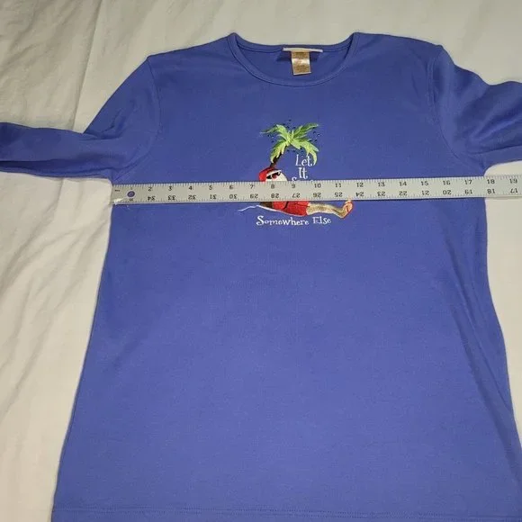 Santa On a Beach Christmas "Let It Snow Somewhere Else" Blue Longsleeve Lg Shirt - Picture 10 of 13